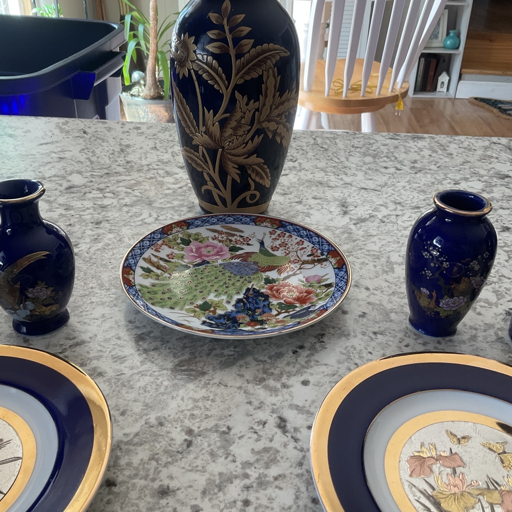Authentic Japanese Chokin Art Cobalt Blue 24 Kt Gold Enlay - Picture 10 of 16